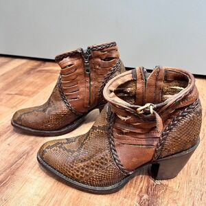 Cuadra Python Leather Ankle Boots Womens 6.5 Brown Western Cutout Zip FLAW